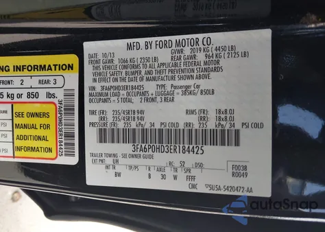 2014 Ford Fusion Se из США, поврежденный, VIN 3FA6P0HD3ER184425